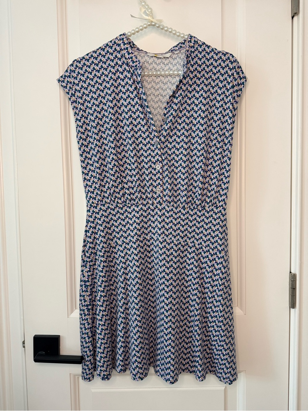 Boden Women's Blue Patterned V-Neck Fit & Flare jersey Dress size 4P